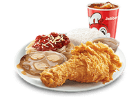 1-pc. Chickenjoy w/Burger Steak & Half Jolly Spaghetti Super Meal w/drink (Super Meal A)
